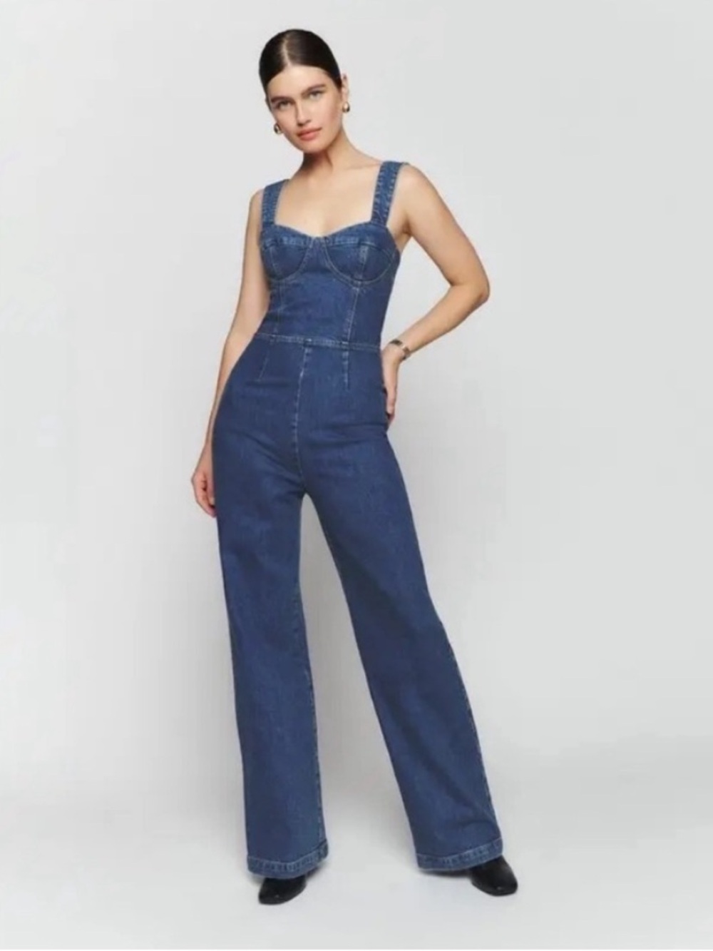 Reformation Nikki Bustier Dark Blue Denim Wide-Leg Jumpsuit Size 4